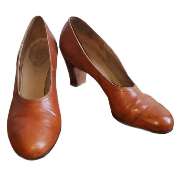 Vintage Delman Leather Heels Shoes Pumps Brown Women's WOMAN'S Size 9½ AA - Picture 2 of 13